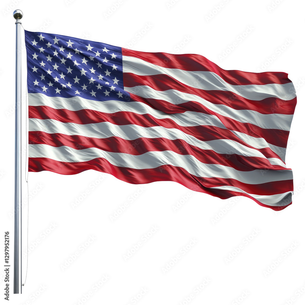 Fototapeta premium American flag flying in the wind on a transparent background
