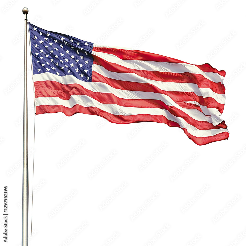 Fototapeta premium American flag flying in the wind on a transparent background