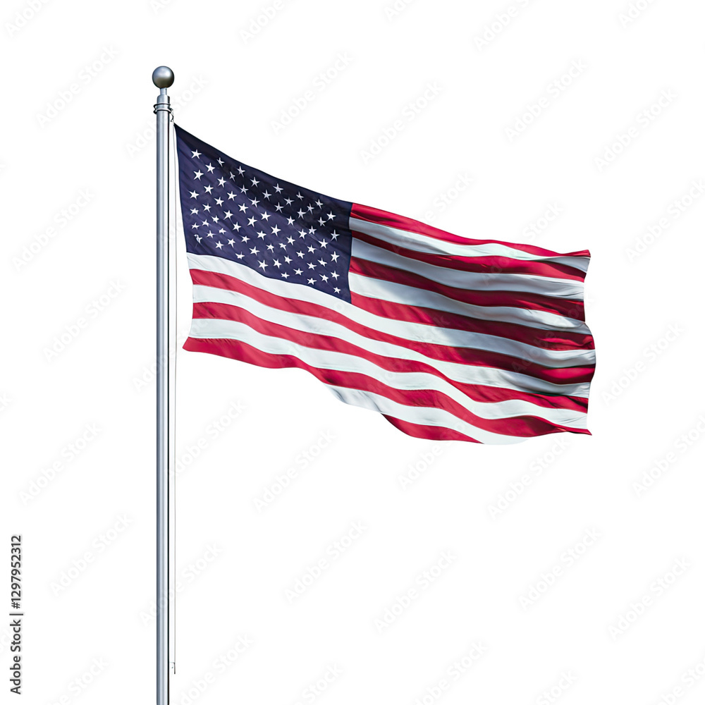 Fototapeta premium American flag flying in the wind on a transparent background
