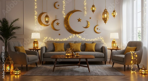 luxury living room with Ramadan decoration