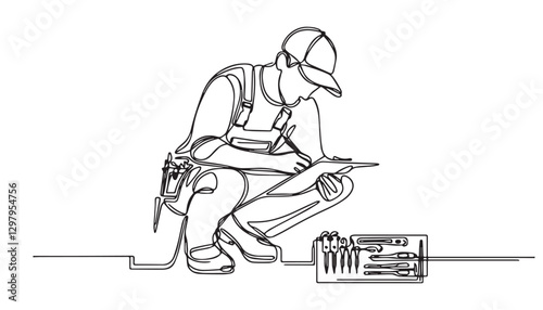 Continuous one single minimal line drawing worker