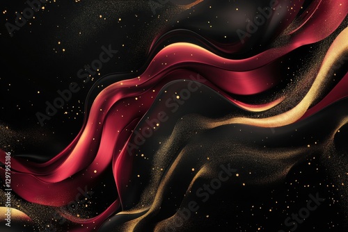 Abstract Red Black Gold Glitter Flowing Fabric Luxury Elegant Background Swirling Dynamic Design Art Graphic Digital Shiny Sparkle Dark Rich