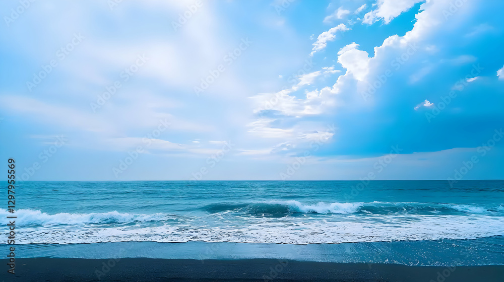 Blue Ocean Under Bright Sky with White Clouds Meeting Horizon During Day Blue Ocean Under Bright Sky with White Clouds Meeting Horizon During Day