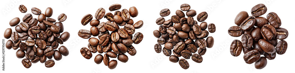 Naklejka premium Fresh coffee beans isolated transparency background, showcasing various types. Perfect for coffee lovers and culinary