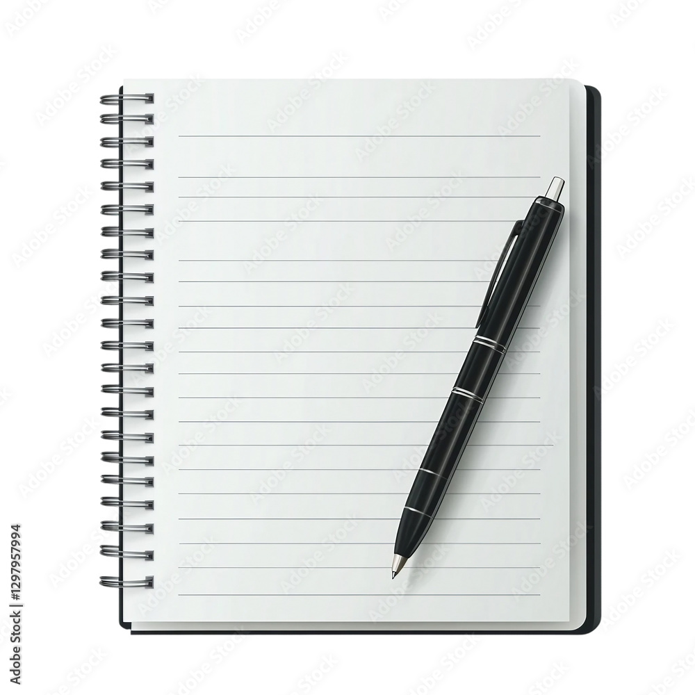 Notebook and pen with lined paper isolated on transparent background. Notebook and pen with lined paper isolated on transparent background.