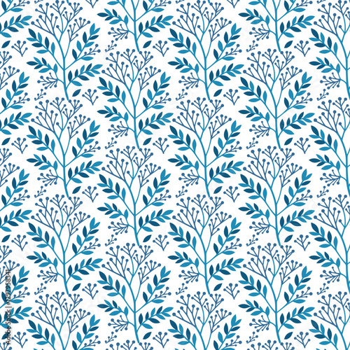 seamless blue floral pattern with rich floral textures for luxurious bedsheets and chic women’s tops

