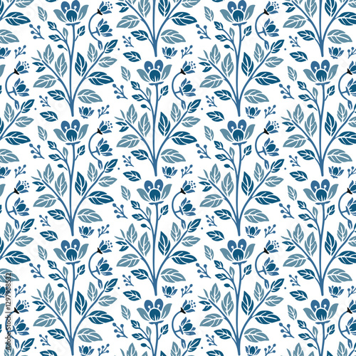 elegant seamless blue floral pattern with refined floral artistry for high-end table tops and sophisticated bedding

