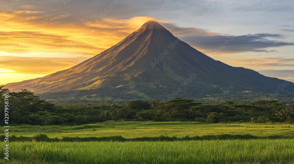 Fototapeta premium Majestic Mountain Under Vibrant Stormy Skies