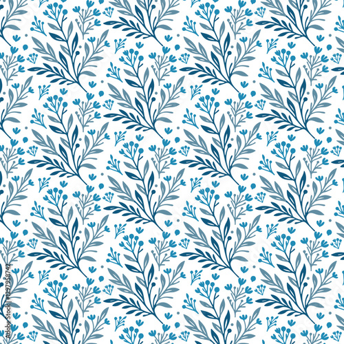 bohemian seamless blue floral pattern with abstract floral elements for upscale pillow covers and premium wrapping

