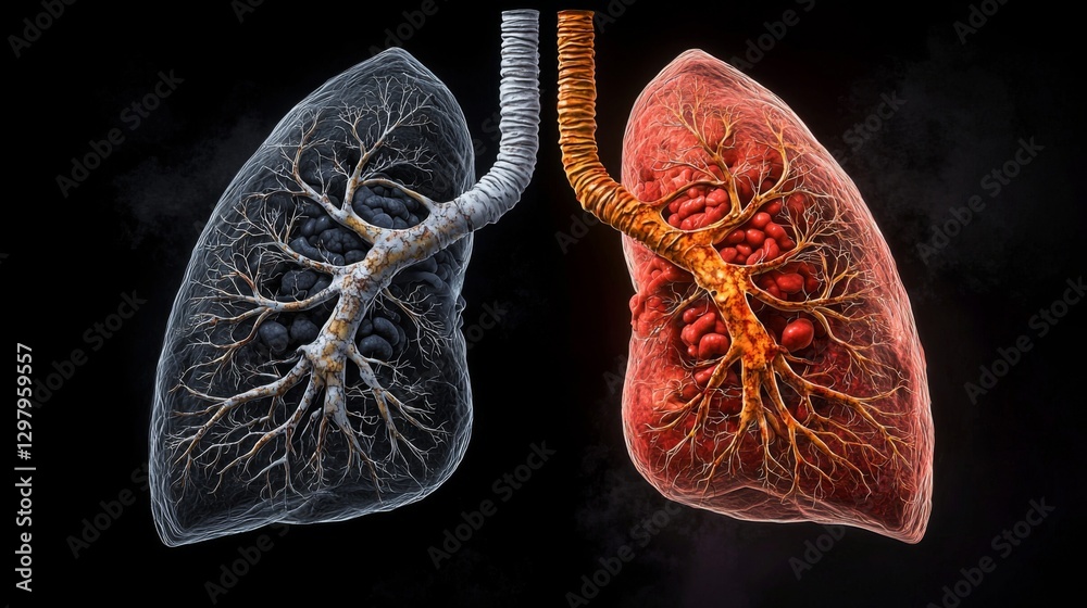 Impact of lung health on breathing visualizing healthy and diseased lungs in a dark environment Impact of lung health on breathing visualizing healthy and diseased lungs in a dark environment