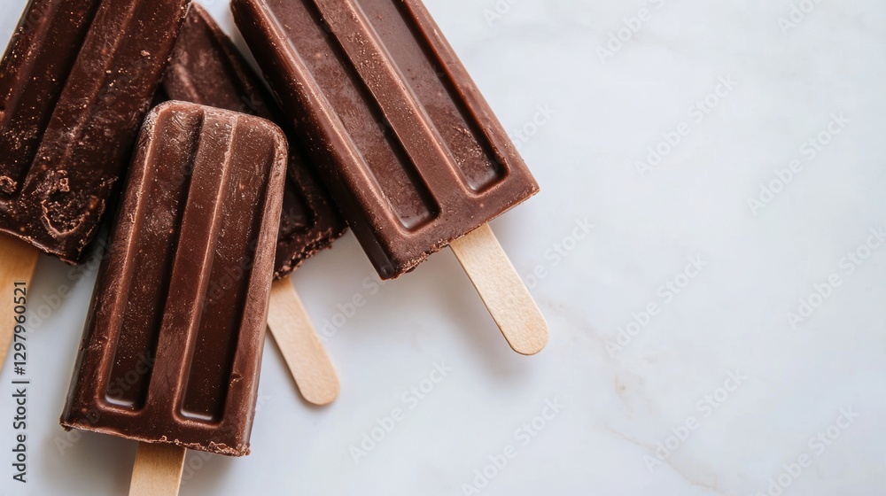 A clean white background and a chocolate-covered popsicle . A clean white background and a chocolate-covered popsicle .