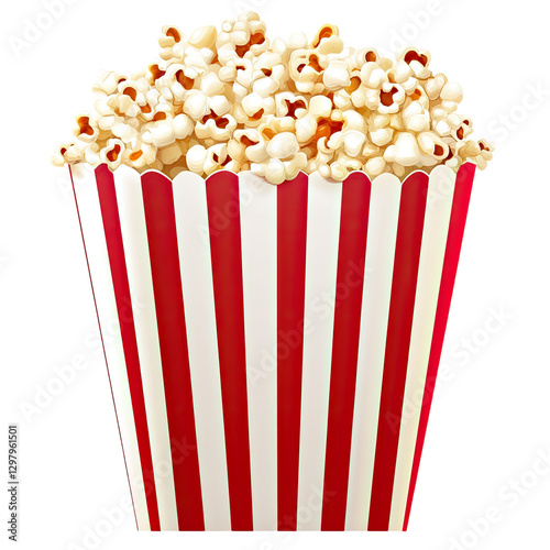 Popcorn in a red and white striped paper box, clip art transparent no background