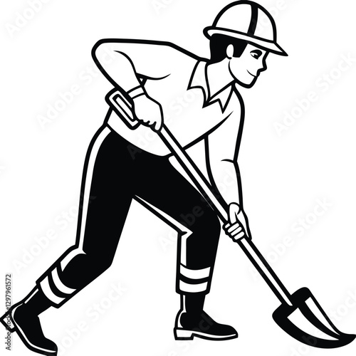 Construction Worker Silhouette Builder Holding Hammer.