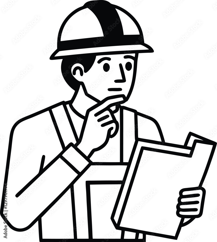 Construction Engineer Silhouette Worker Checking Blueprint