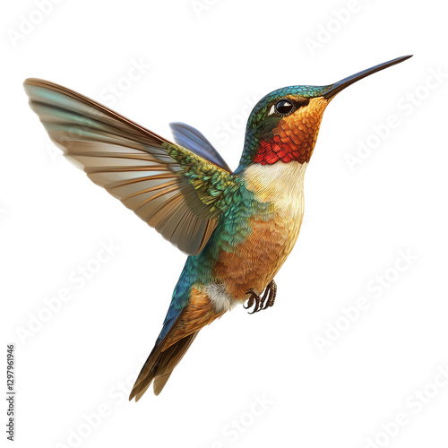 colorful hummingbird flying against a transparent background,