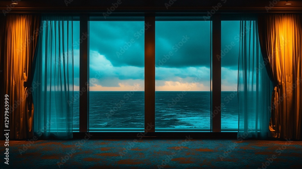 Fototapeta premium Ocean view from a cruise ship room at sunset