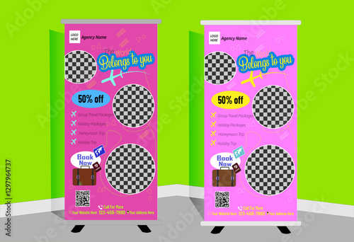 vacation,travel rollup and pullup banner with mock