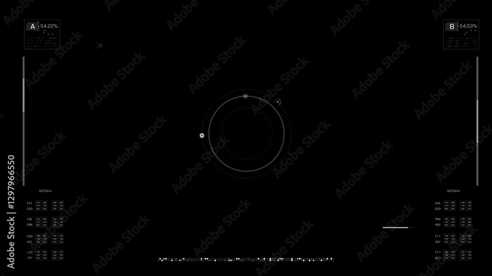 Universal technology line and frame video overlay futuristic HUD head up display interface template with basic geometry line element. Video template widescreen aspect ratio