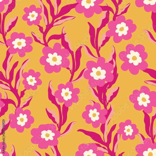 Retro floral seamless pattern background. Vector Illustration. Abstract Aesthetic Modern Art for wallpaper, design, textile, packaging, decor. 
