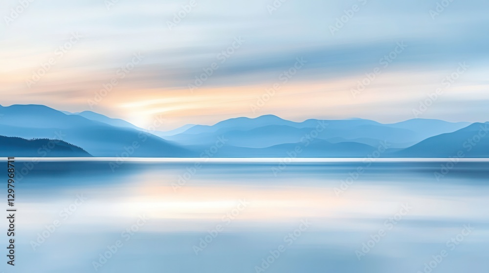 Fototapeta premium Serene Mountain Lake Reflection in Soft Focus