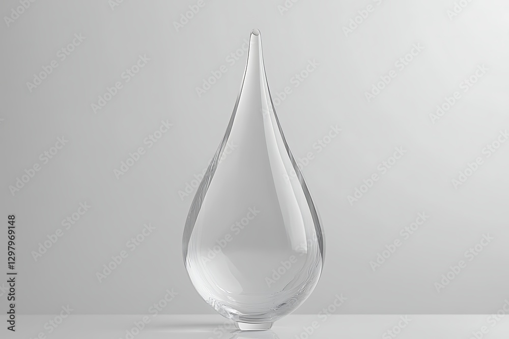Fototapeta premium Glass teardrop sculpture, white background, purity