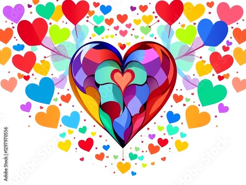 an image of a heart made of many different colored hearts, there is a heart made of many different colored hearts photo