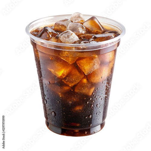  Cold cola in a disposable plastic cup with ice