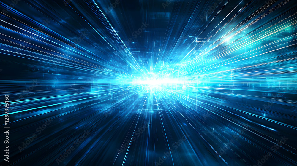 Abstract Digital Tunnel Of Light With Blue Rays And Lines Representing Technological Data Flow Abstract Digital Tunnel Of Light With Blue Rays And Lines Representing Technological Data Flow
