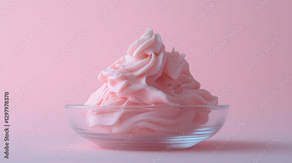 Ice cream on a glass plate with a plain pastel background . Ice cream on a glass plate with a plain pastel background .