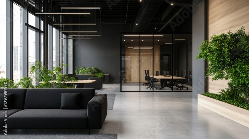 Wallpaper Mural Modern coworking office space interior with open seating and glass partitions  Torontodigital.ca