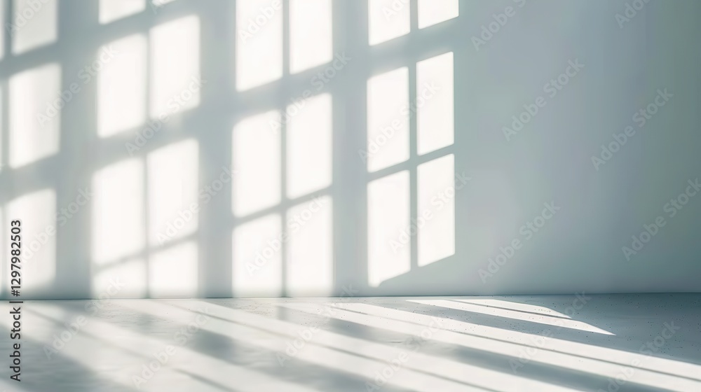 White, empty room with window shadows on the wall. Abstract background for a presentation, banner, or cover design. White, empty room with window shadows on the wall. Abstract background for a presentation, banner, or cover design.