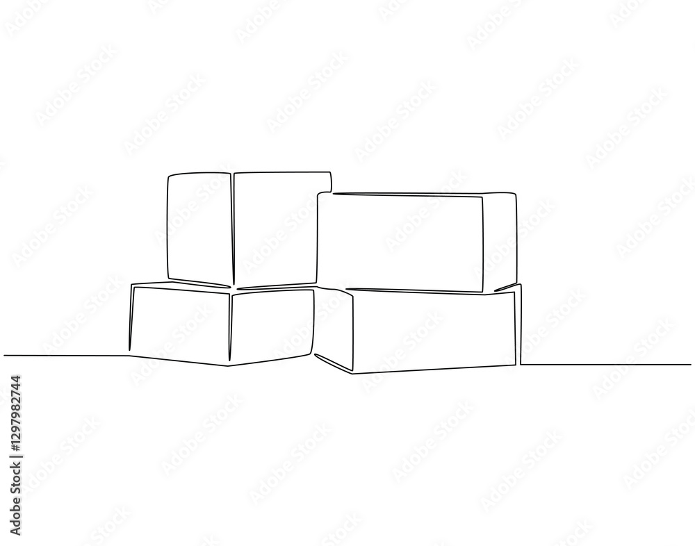 Continuous line drawing of cardboard boxes. Single line illustration of stack of boxes. Delivery, package concept. Editable outline Continuous line drawing of cardboard boxes. Single line illustration of stack of boxes. Delivery, package concept. Editable outline