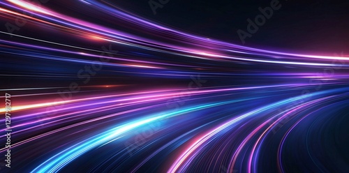 A captivating display of vibrant light trails creating a sense of speed and motion. The vivid colors blend seamlessly, evoking a futuristic atmosphere perfect for design projects.