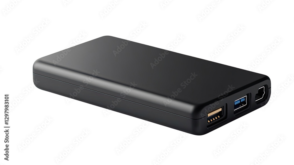 Power Bank for digital life: a sleek black power bank with multiple ports, including USB-A and USB-C, designed for portable charging on the go, symbolizing modern digital living. Power Bank for digital life: a sleek black power bank with multiple ports, including USB-A and USB-C, designed for portable charging on the go, symbolizing modern digital living.