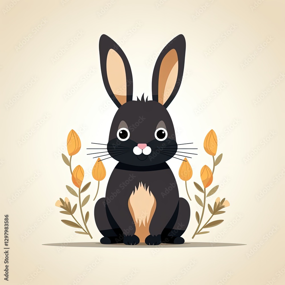 Fototapeta premium Minimalist Flat Style Rabbit Artwork with Dark Tones