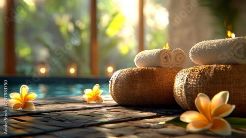 Serene Thai Massage Setup with Soft Lighting, Fresh Flowers, and Relaxing Atmosphere in a Calm Spa Environment