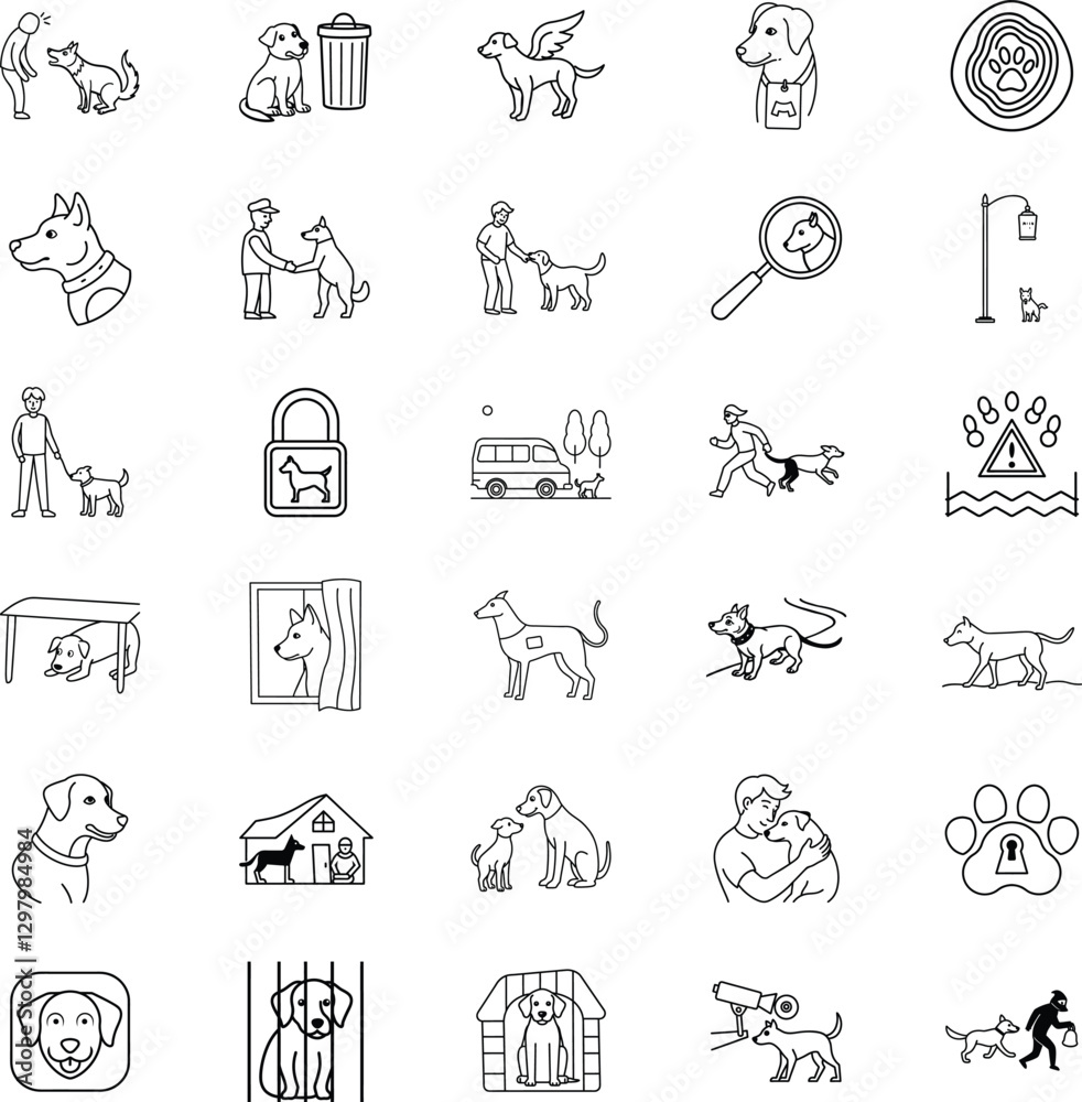 Fototapeta premium Dog Shelter Icons Adoption, Care, Safety, and Responsibility
