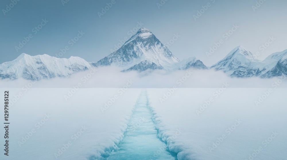 Obraz premium Majestic mountains rise above serene icy landscape, reflecting t