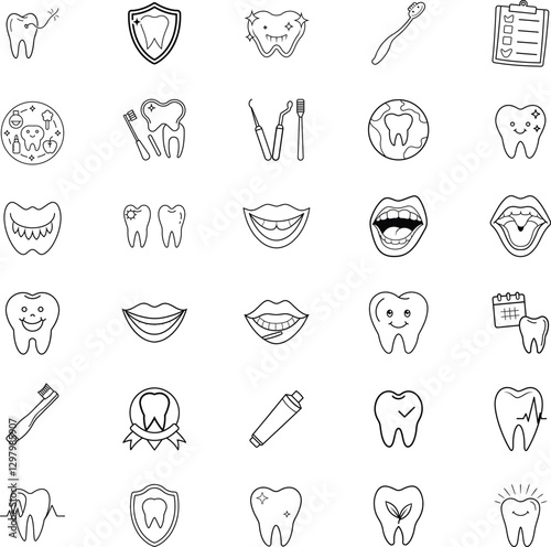 Dental Hygiene Icons, Teeth, Smile, Health, Care, Tools, Protection, Wellness, World, Oral