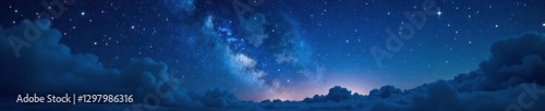 Mystical starry night scene with twinkling stars and dark clouds, darkness, stars, cosmic photo