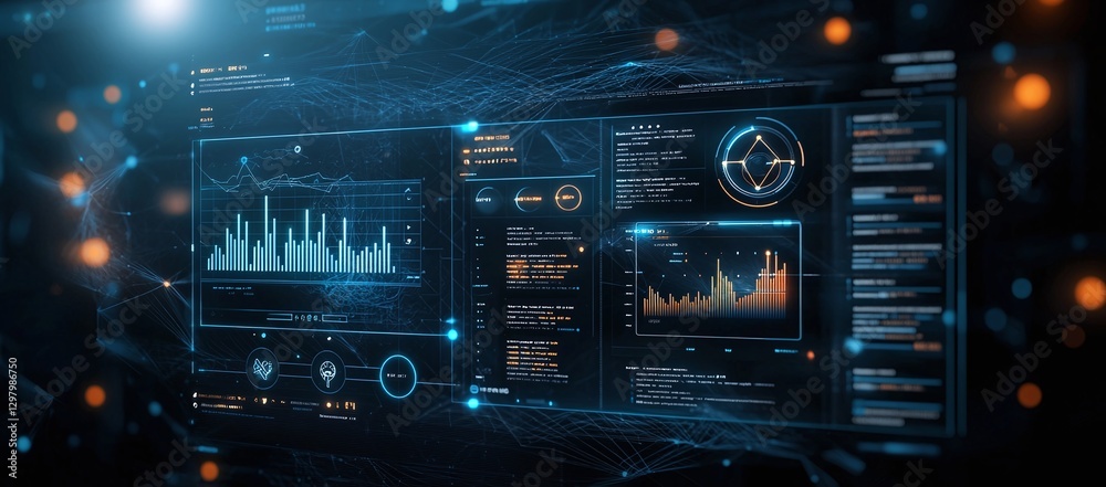 Obraz premium A futuristic digital interface displaying data visualizations and analytics