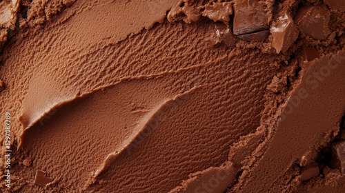 Texture of chocolate ice cream with small pieces of chocolate. 