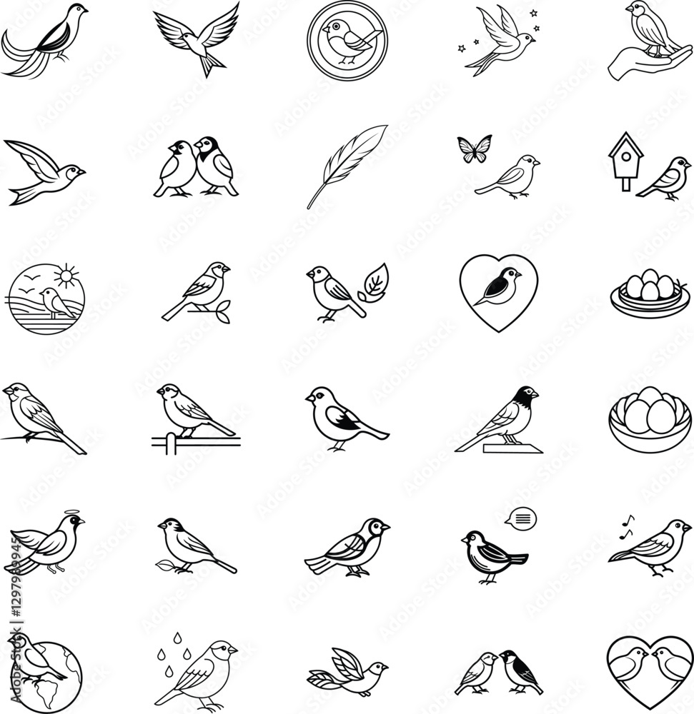 Obraz premium Elegant Bird Icons Nature, Spring, Love, Nest, Flight, Feather, Wildlife