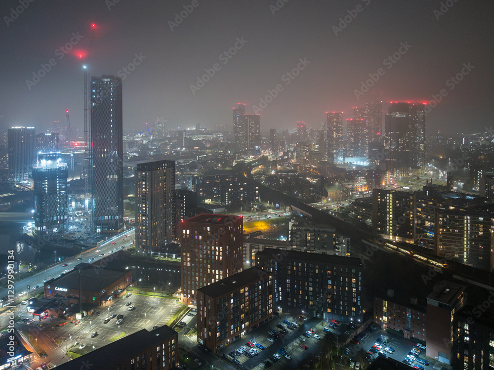Fototapeta premium Sunrise Over Manchester Deansgate Square and Castlefield