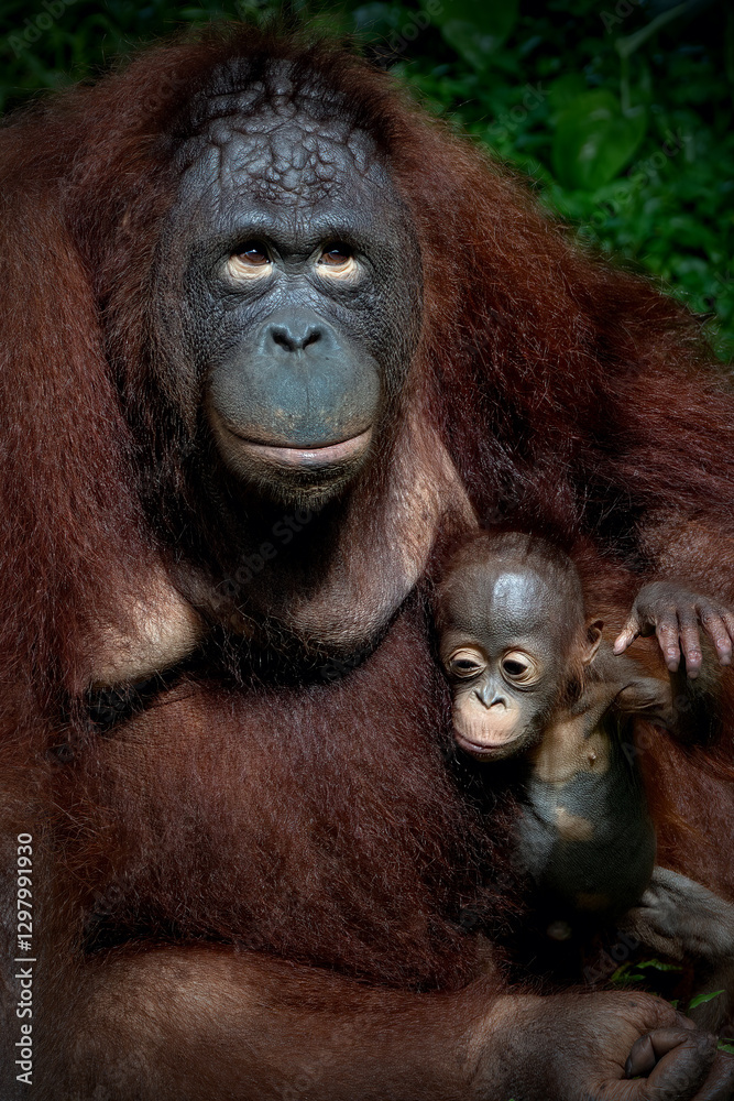 Portrait of the mother and baby Bornean Orangutan Portrait of the mother and baby Bornean Orangutan