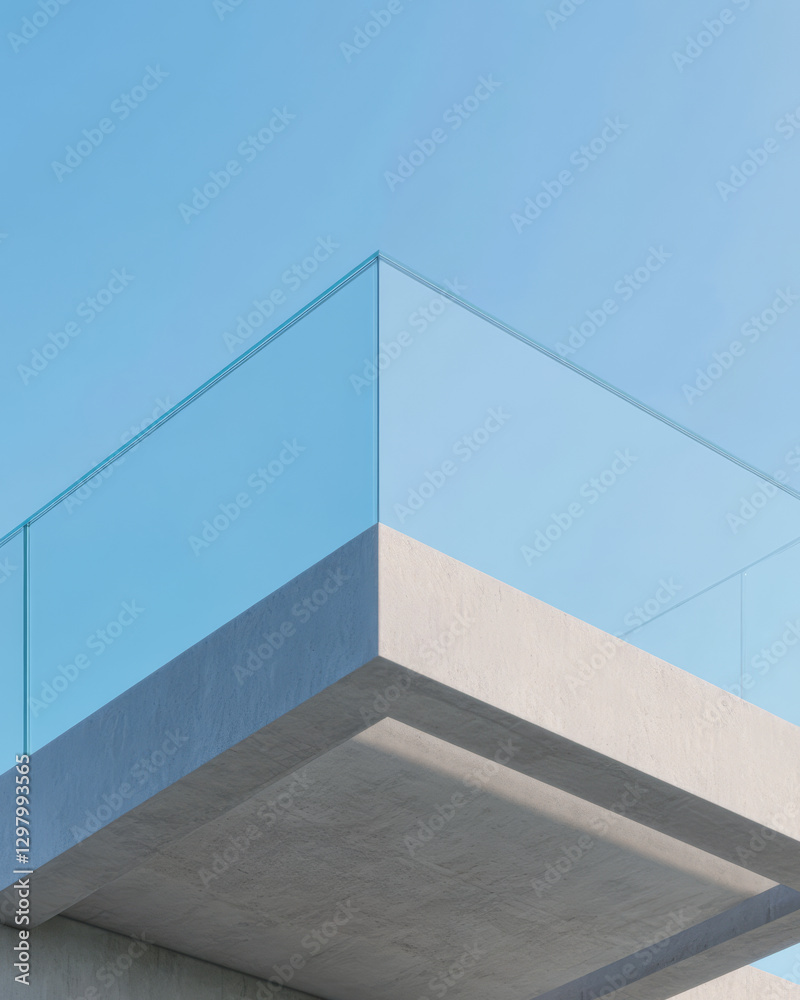 Fototapeta premium Modern architectural design featuring glass railing under clear sky