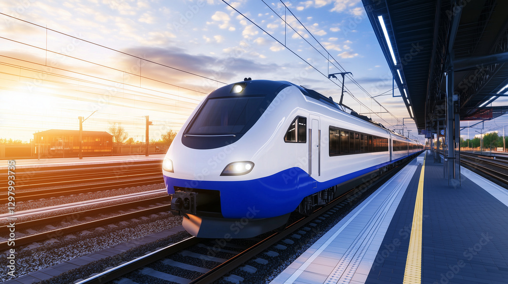 Fototapeta premium Explore the services provided by Ukraineâs state-owned railway, including regular passenger trains, freight services, and premium options for long-distance travel. Discover routes