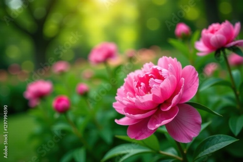 Peony flowers in a lush green garden , garden, garden decor, outdoor