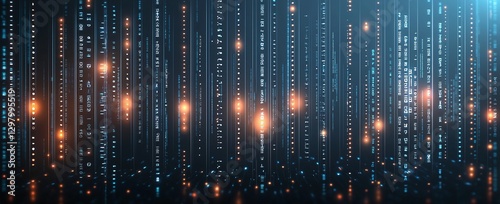 Wallpaper Mural A stunning visual of futuristic digital lights cascading in a dark background. This abstract representation evokes a sense of innovation, showcasing the beauty of technology. Torontodigital.ca