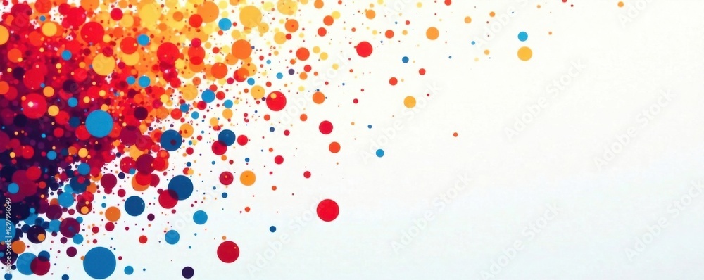 Red, blue and yellow dots scattered across a white, abstract background creating a visually striking effect, visual effects, halftone, patterns Red, blue and yellow dots scattered across a white, abstract background creating a visually striking effect, visual effects, halftone, patterns